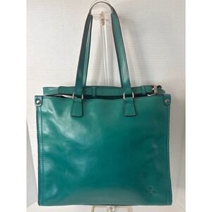Patricia Nash Teal Leather Tote Bag Crossbody Handbag Floret Logo Green